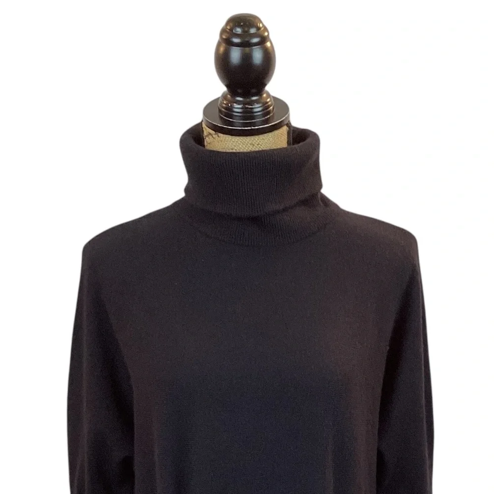 Garnet Hill Cashmere Wool Oversized Turtleneck Sweater Kangaroo Pocket Black - Picture 7 of 15